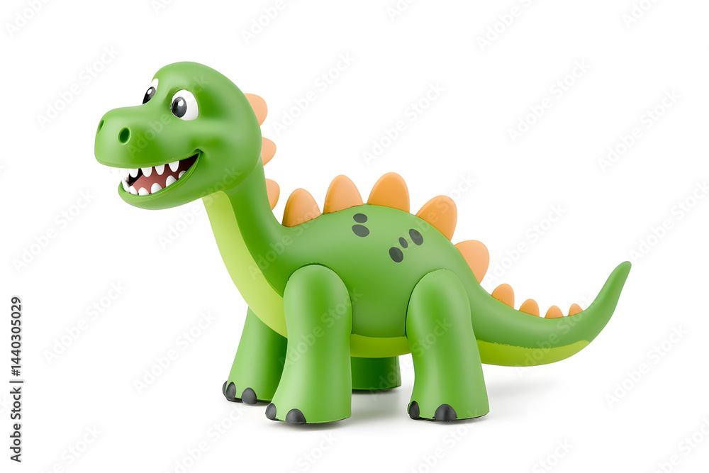 Obraz premium 3d green cute cartoon dinosaur with smile isolated on white background