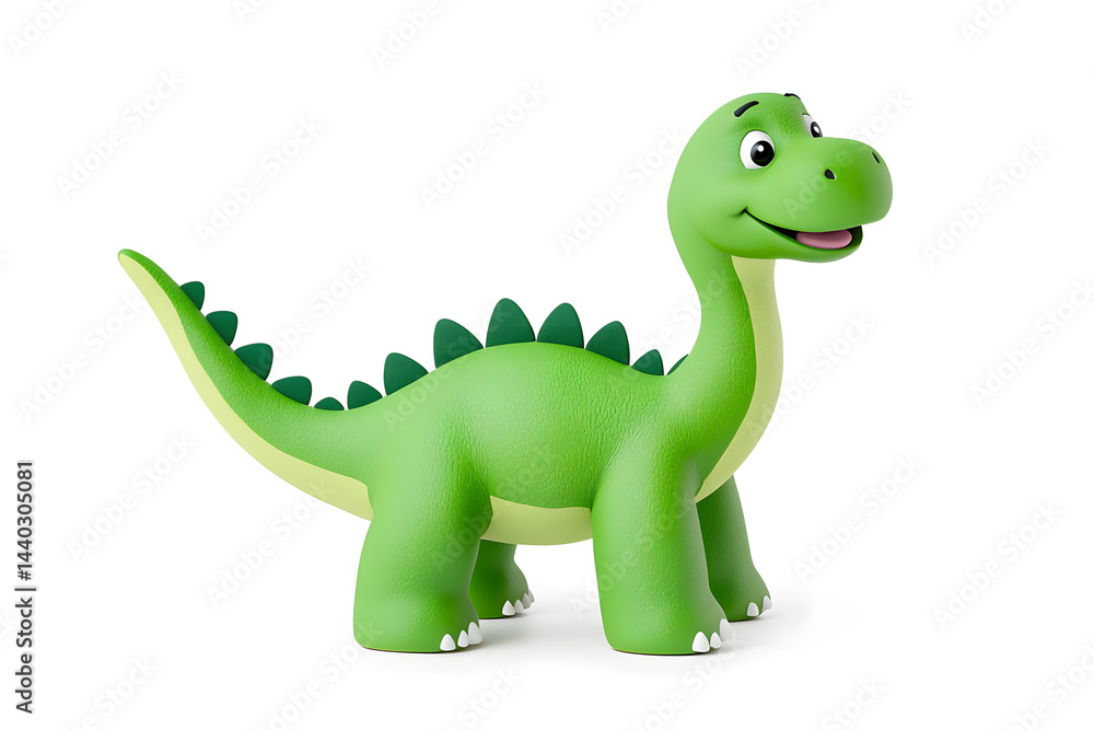 Naklejka premium 3d green cute cartoon dinosaur with smile isolated on white background