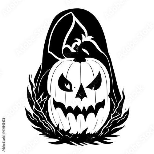 Monochromatic pumpkin specter emanates halloween spookiness with ghastly visage