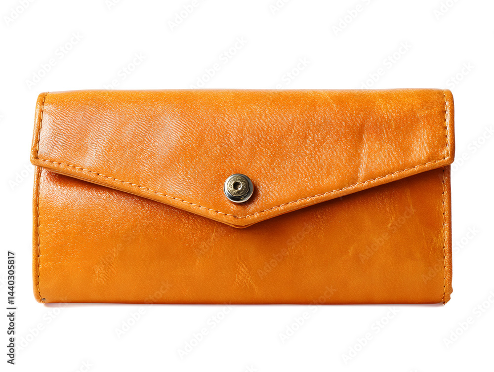 A tan purse with a gold button