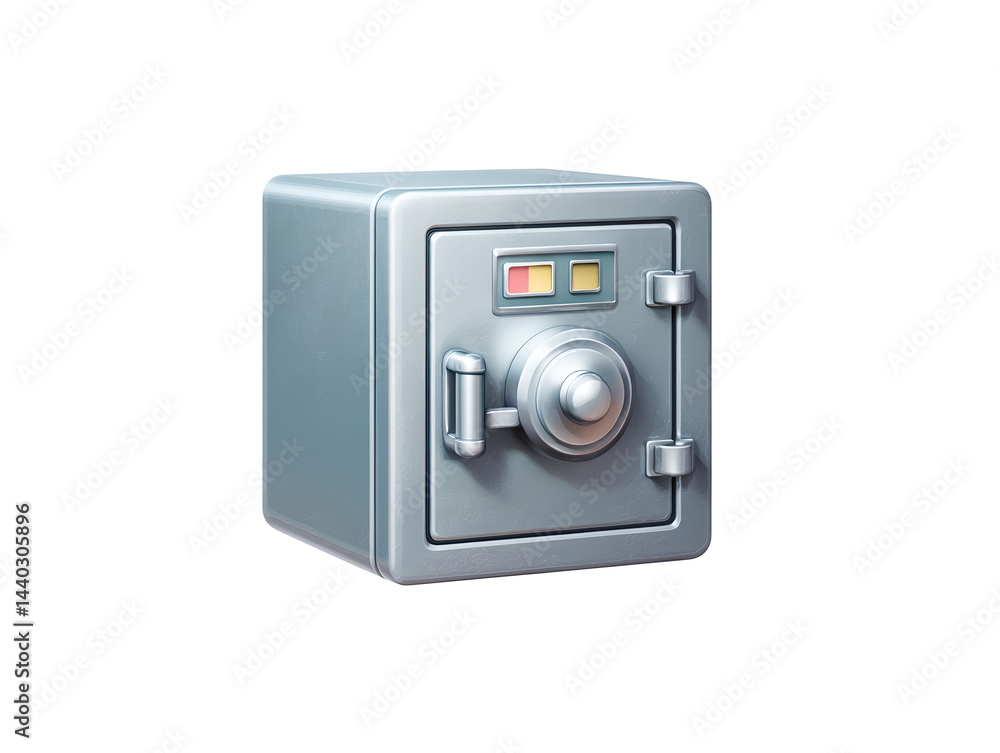 A silver safe with a keyhole