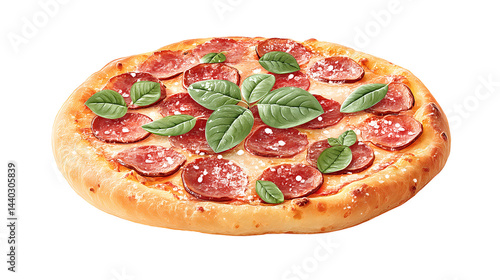 Obraz na płótnie A pepperoni pizza with basil leaves on top w salonie