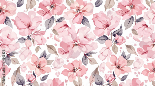 Seamless, Repeating Watercolor Flower Background Pattern. Repeating Fashion Design Pattern.