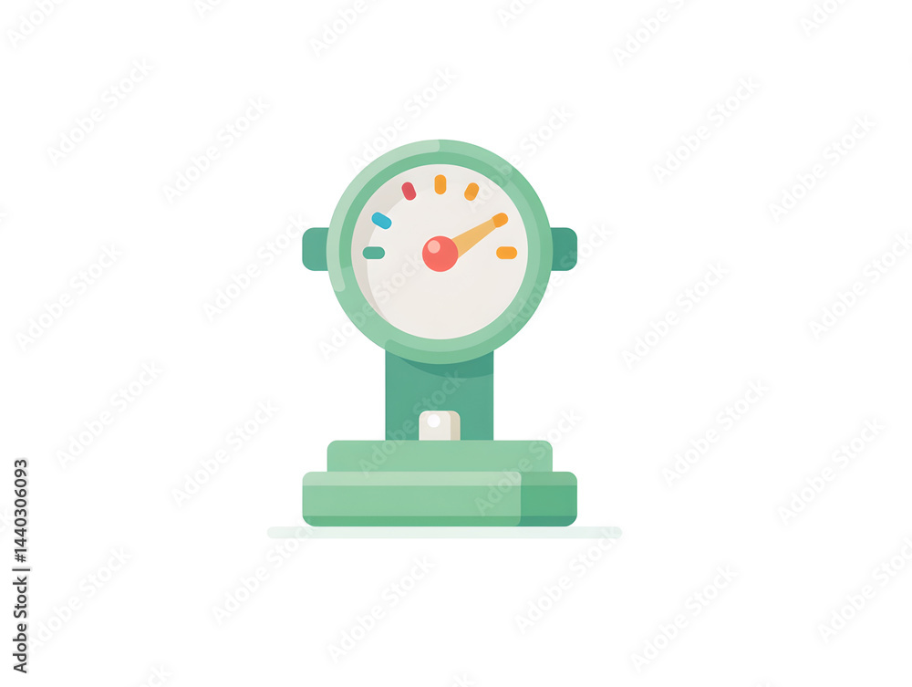A green scale with a red pointer