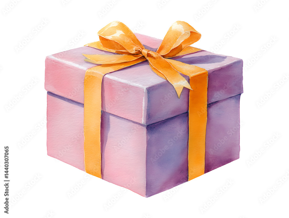 A purple box with a yellow ribbon on top