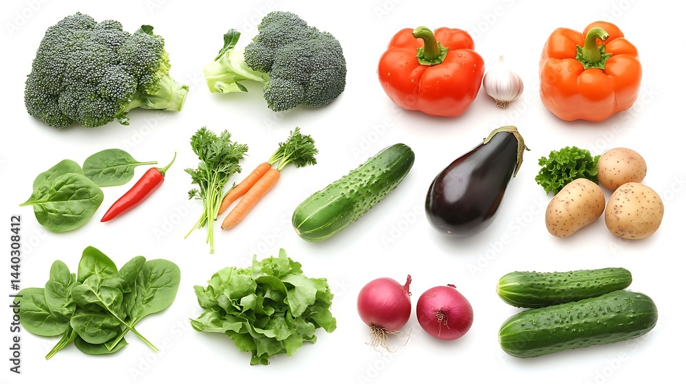 Assorted Raw Vegetables Collection Isolated on White Background Flat Lay Still Life Assorted Raw Vegetables Collection Isolated on White Background Flat Lay Still Life