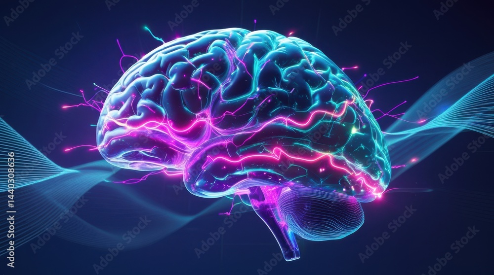Fototapeta premium futuristic glowing brain with neural connections, digital concept