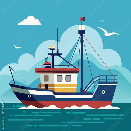 Download Fishing Ship In The Sea Vector Svg File For Design.