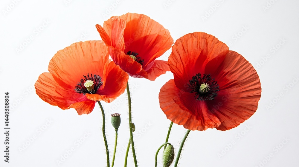 Fototapeta premium Vibrant Poppy Flowers in Isolation on White Background for Creative Designs