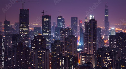 Wallpaper Mural City Skyline at Night with Glowing Lights and Tall Buildings Torontodigital.ca