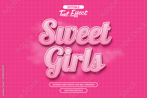 Sweet girls editable text effect with pink text and cloud background
