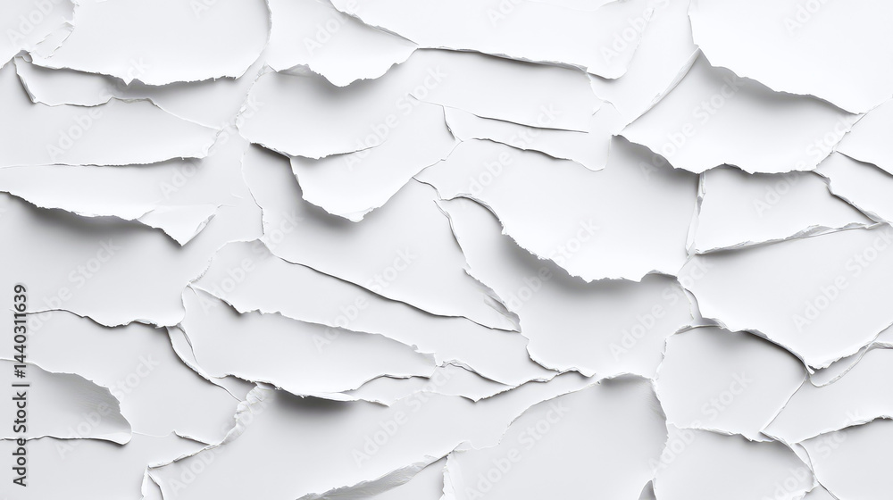 Abstract Background of Torn White Paper Pieces Creating a Layered Texture Design Ideal for Creative Projects, Posters, and Artworks with Minimalistic Aesthetic