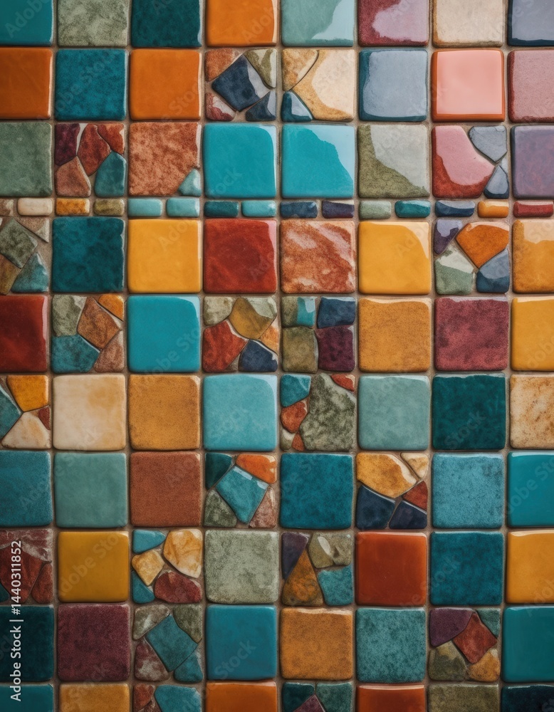 A vibrant tile wall featuring an array of colors, including bright blues, reds, yellows, and greens, creating a lively and artistic mosaic effect. A vibrant tile wall featuring an array of colors, including bright blues, reds, yellows, and greens, creating a lively and artistic mosaic effect.
