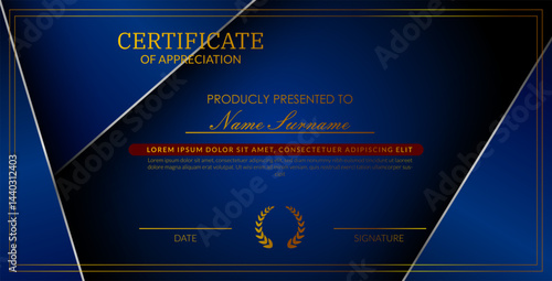 Creative certificate of appreciation best award template with blue silver list overlap background, Use for print, certificate, diploma, graduation Eps10 vector template
