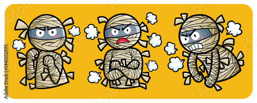 Funny angry mummy cartoon illustration set