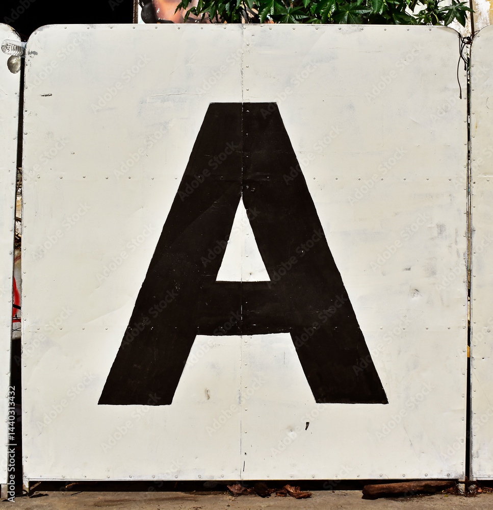 Letter A in black on a white board, Rio de Janeiro, Brazil