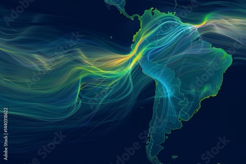 Visual representation of ocean currents along the South American coastline illustrating vibrant fluid dynamics and energy movement