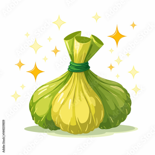 Cartoon green bag of loot with sparkling stars