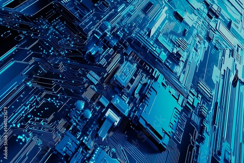 Wallpaper Mural Abstract close-up of a glowing blue digital circuit board, showcasing intricate connections and technological design on a black background.
 Torontodigital.ca