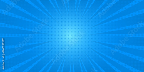 Retro comic rays blue dots background. Vector illustration in pop art retro style