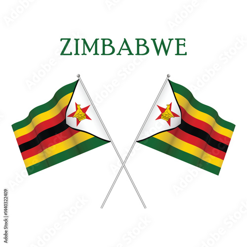 Zimbabwe National Flags Waving in White Background