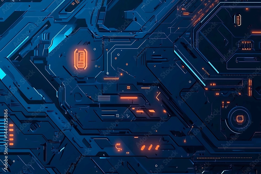 Abstract close-up of a glowing blue digital circuit board, showcasing intricate connections and technological design on a black background.