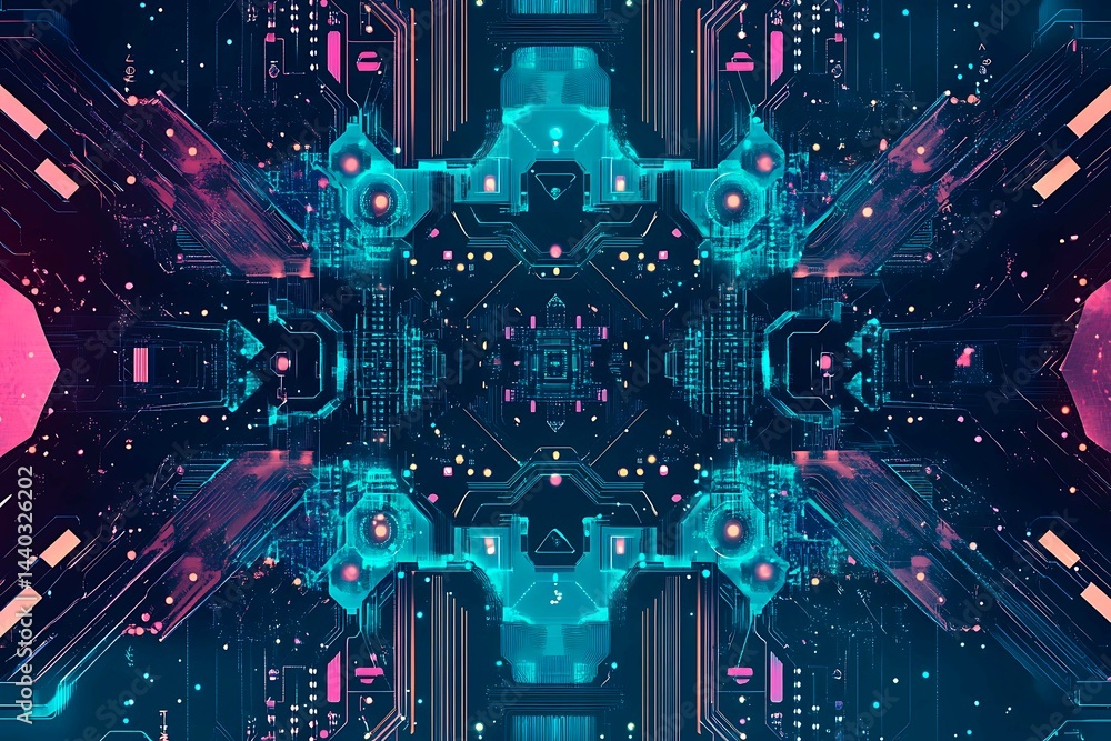 Abstract close-up of a glowing blue digital circuit board, showcasing intricate connections and technological design on a black background.