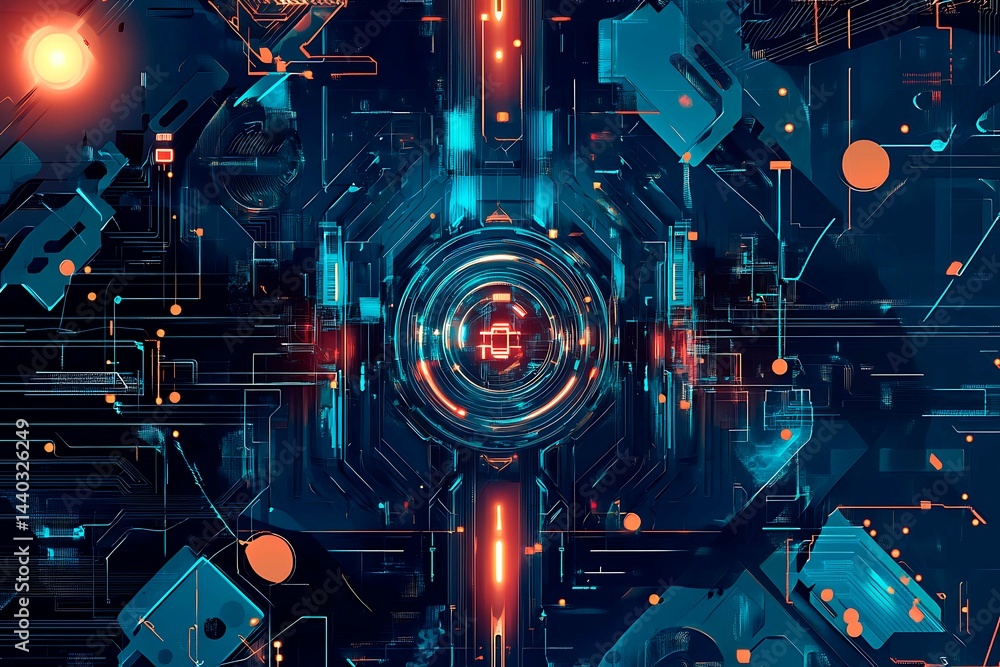 Abstract close-up of a glowing blue digital circuit board, showcasing intricate connections and technological design on a black background.