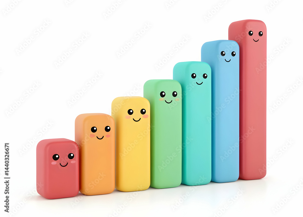 Colorful Chart with Smiling Characters Representing Growth and Success Colorful Chart with Smiling Characters Representing Growth and Success