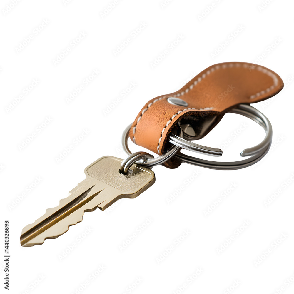 Obraz premium Elegant Tan Leather Keyring with Single Key Close up Studio Shot