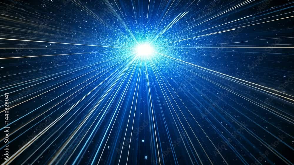 Bright Blue Light Rays Emitting from Central Source in Dark Background