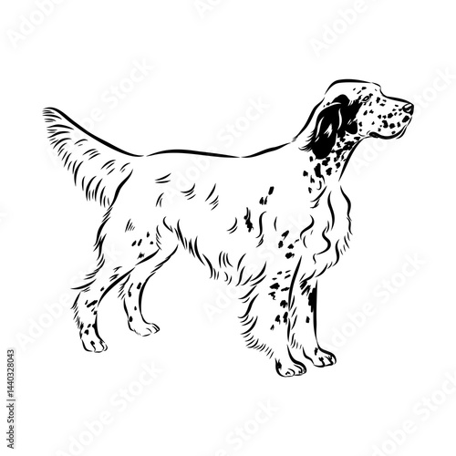 Decorative portrait of standing in profile English Setter, vector isolated illustration