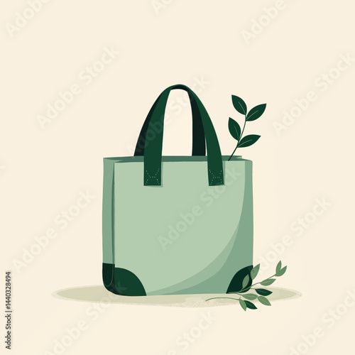 Mint Green Tote Bag with Foliage Accent