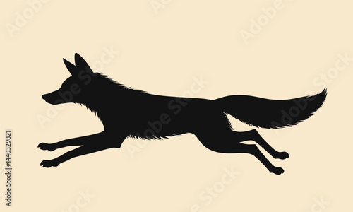Running Coyote Silhouette on Beige Background
