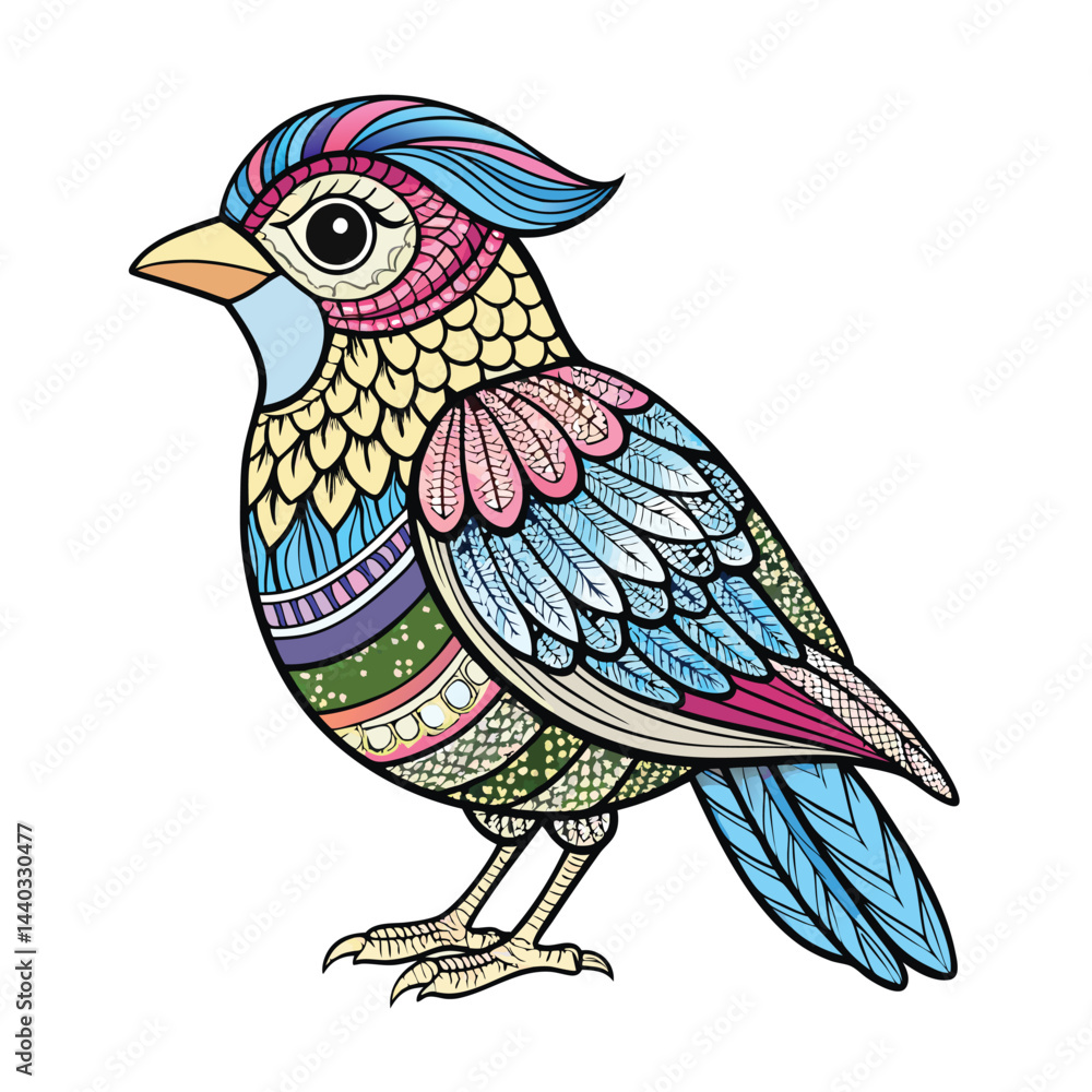Obraz premium Hand drawn colorful bird vector image, Cute Bird illustration for kids.