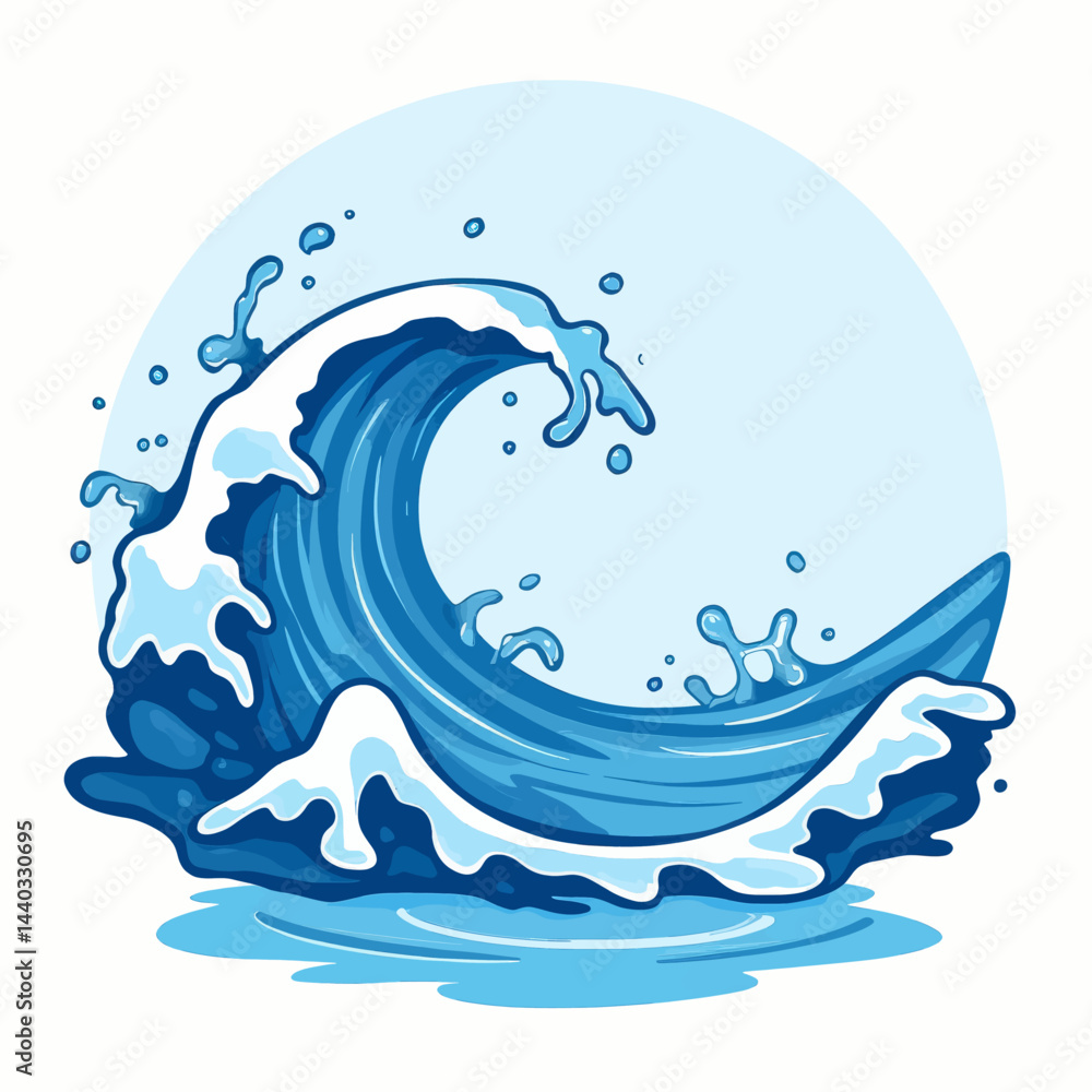 Obraz premium Stylized Blue Ocean Wave with Splashes