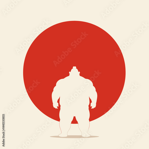 Sumo Wrestler Silhouette with Red Circle Background