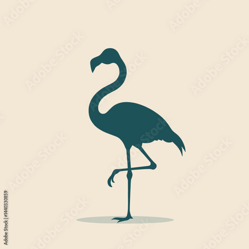 Teal flamingo silhouette standing on one leg
