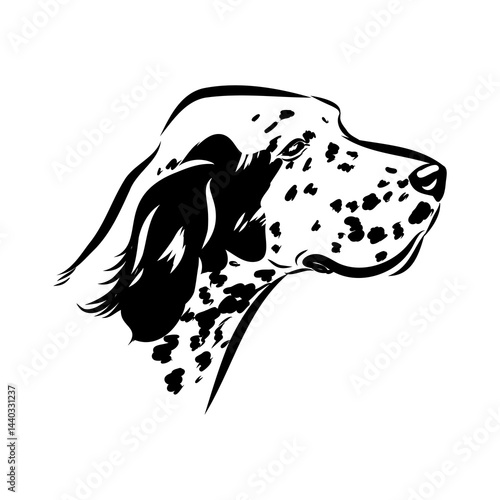 Decorative portrait of standing in profile English Setter, vector isolated illustration