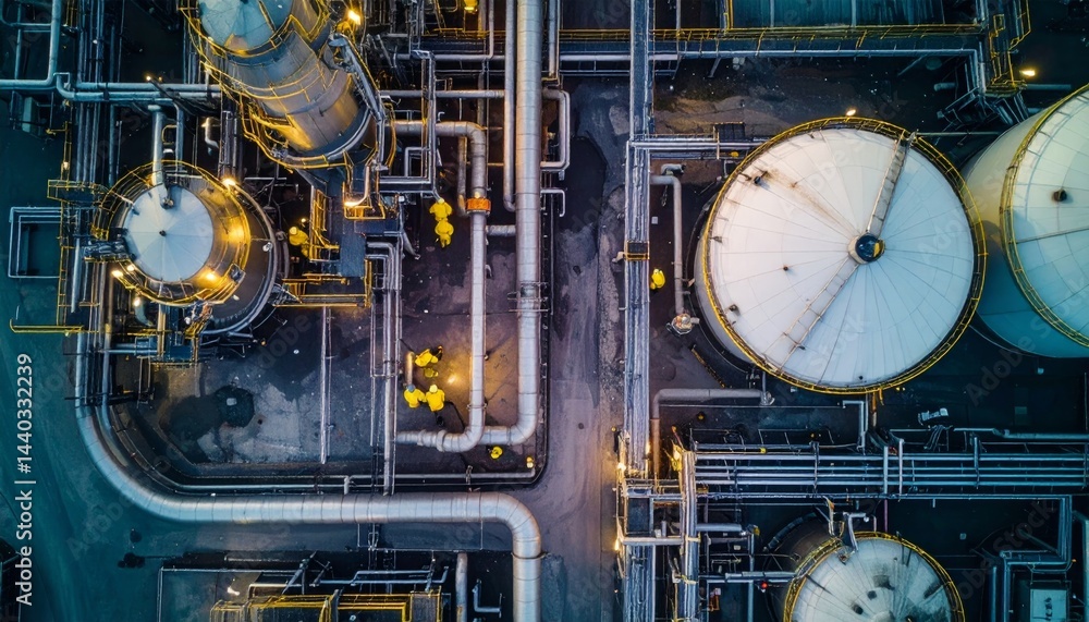 Fototapeta premium Aerial View Of An Industrial Complex At Night