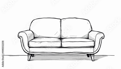 White Two-Seater Couch Sketch with Shadow