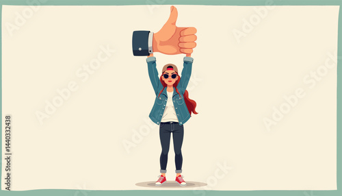 Woman Holding Up a Giant Thumbs Up Gesture