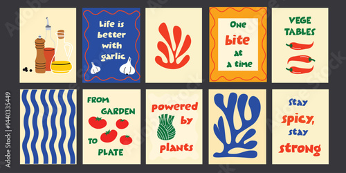 Modern minimalist posters celebrating fresh food and artistic design. Ideal wall art for kitchens, dining areas, cafes, and cozy food spaces.

