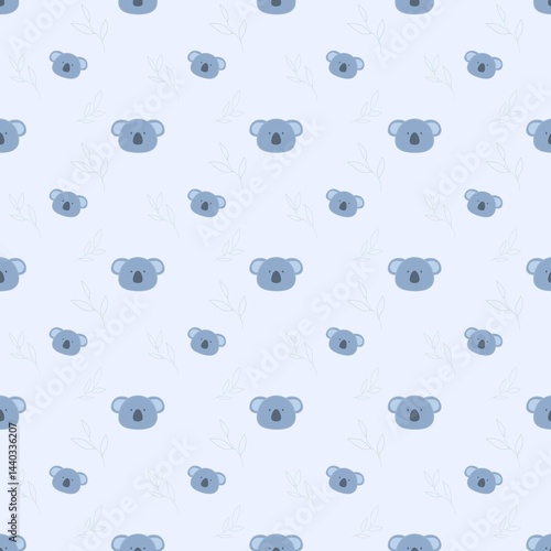 Photography Seamless pattern of koala bears with a blue background.