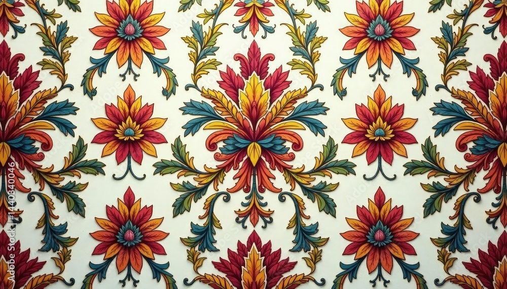 Intricate floral damask pattern in muted tones, grey, brown, flower Intricate floral damask pattern in muted tones, grey, brown, flower