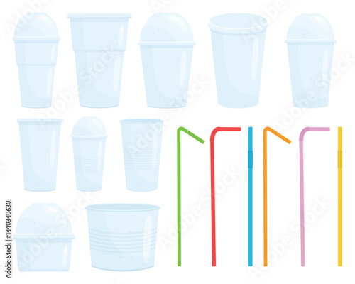 Plastic cup and straw clipart design illustration