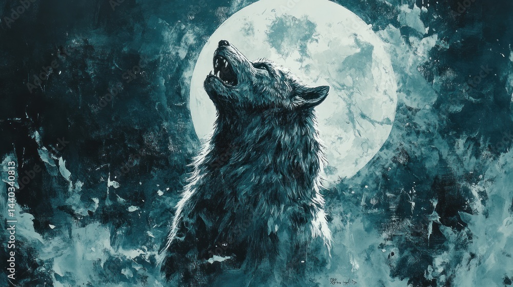 Obraz premium Howling wolf under moon