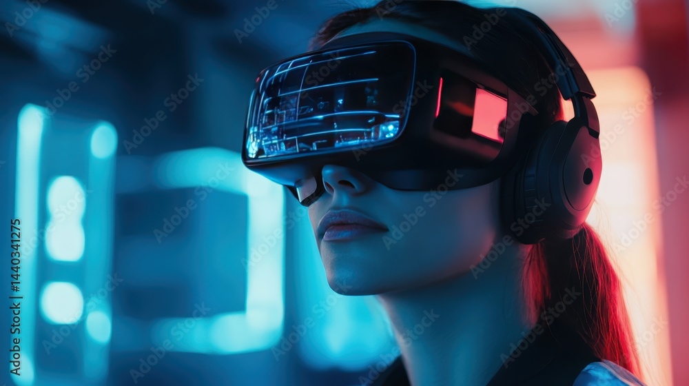 Virtual reality experience in a neon-lit gaming space showcasing user engagement and technology Virtual reality experience in a neon-lit gaming space showcasing user engagement and technology
