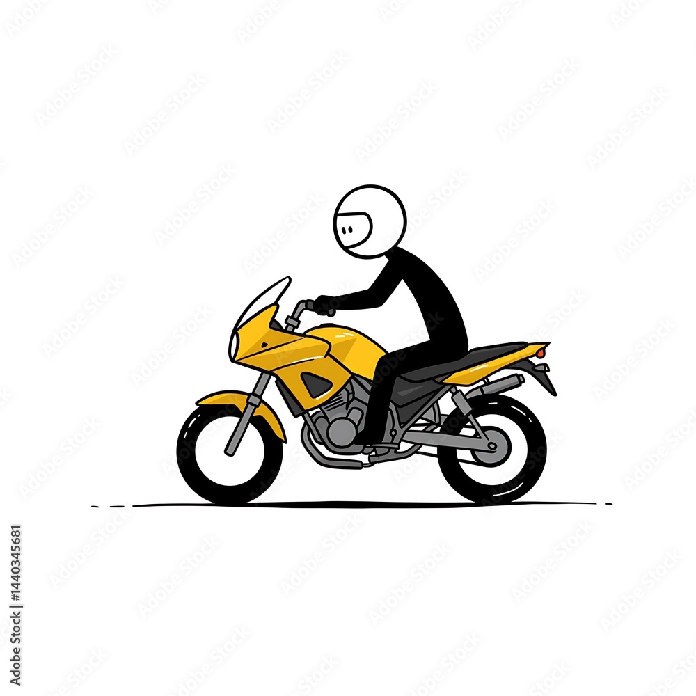 Stickman cartoon on motorcycle