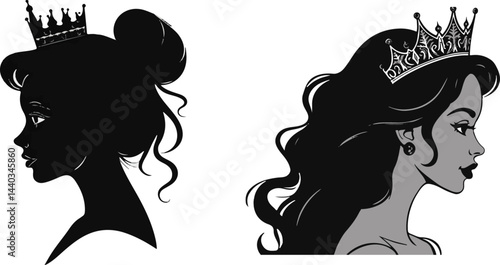 Elegant Princess Silhouettes with Crowns